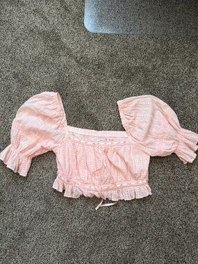 Tularosa Blush Eyelet Puff-Sleeve Crop Top